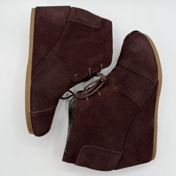 Toms Desert Wedge Heel Ankle Boots Lace-Up Burgundy Suede Bootie Size 7 Women's - Picture 7 of 11